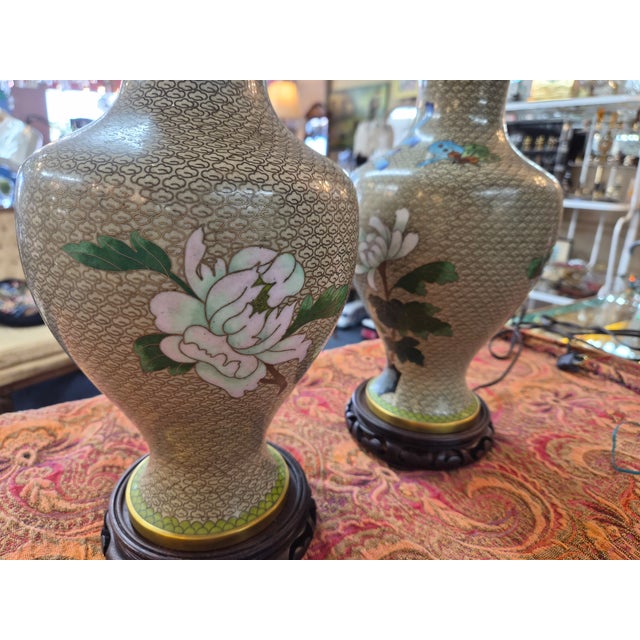1920s Pair of Cloisonne Vase Table Lamps For Sale - Image 13 of 14