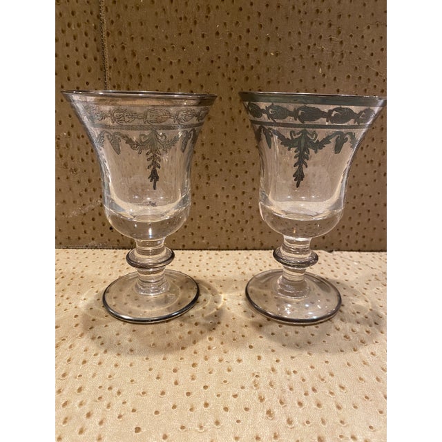1990s Pair of 1990s Arte Italica Vetro Wine Goblet With Silver Etched Trim For Sale - Image 5 of 6