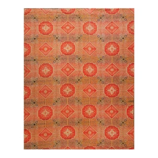 1870s Red Octagonal Geometric Antique American Ingrain Carpet 7'7" X 9'6" Flatweave Wool Rug For Sale