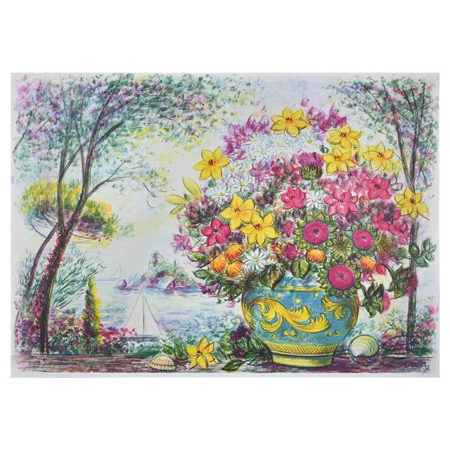 Jovan Vulic, Flowerpot, Original Lithograph, 1988 For Sale