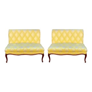 Mid-Century French Provincial Style Settees in Regency Yellow - Pair For Sale