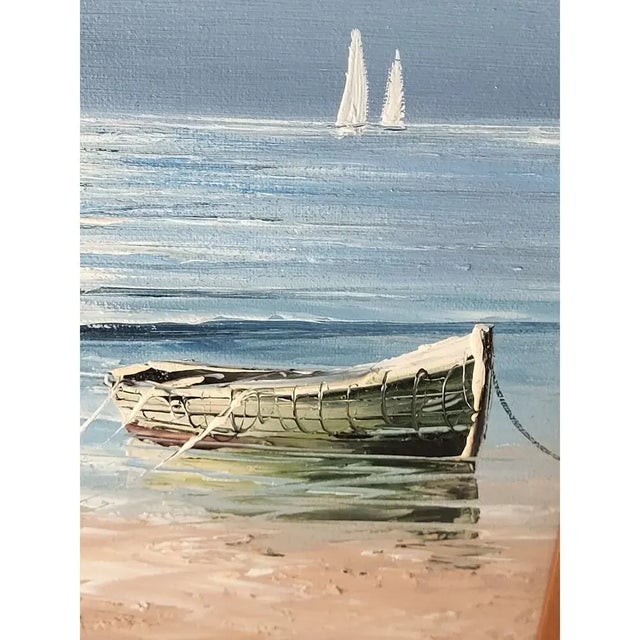 1970s Vintage W. Sherman Lighthouse Oil on Canvas Painting Framed Coastal Nautical Art For Sale - Image 5 of 9