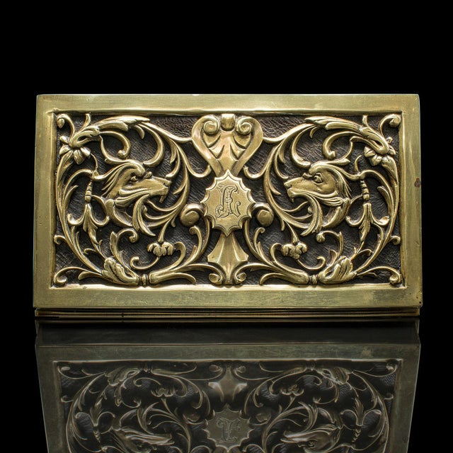 Metal Antique Stationery Box, English, Brass, Tabletop Letter Case, Victorian, c.1880 For Sale - Image 7 of 10