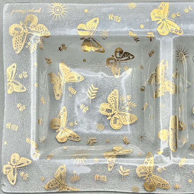 Glass Vintage Mid Century Modern Georges Briard "Golden Butterflies" Glass Divided Serving Dish For Sale - Image 7 of 10