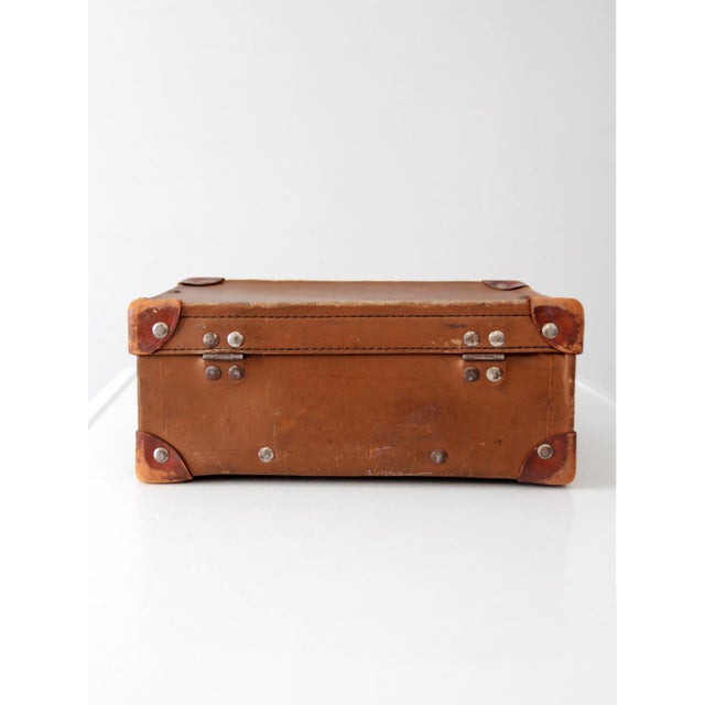 Brown Vintage Miniature Leather Suitcase Travel Case For Sale - Image 8 of 15