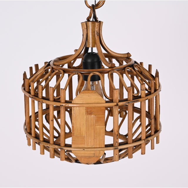 Mid-Century French Riviera Style Bambo & Rattan Rounded Pendant Lamp, 1960s For Sale - Image 15 of 18