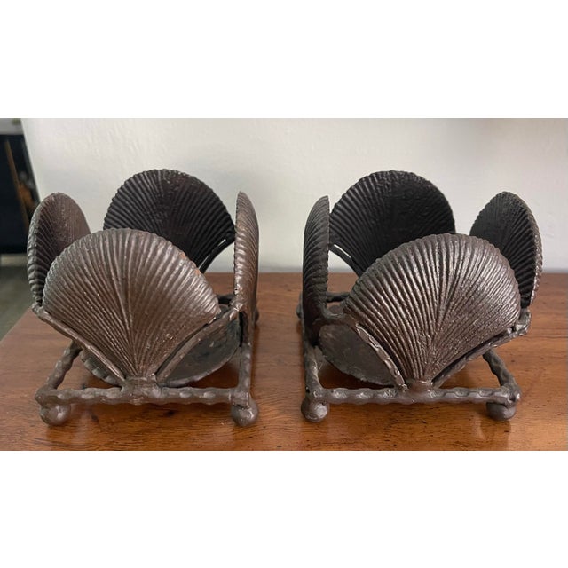 Vintage Brutalist Cast Metal Shell Candle Holders – Sculptural Organic Modern, a Pair For Sale - Image 9 of 11