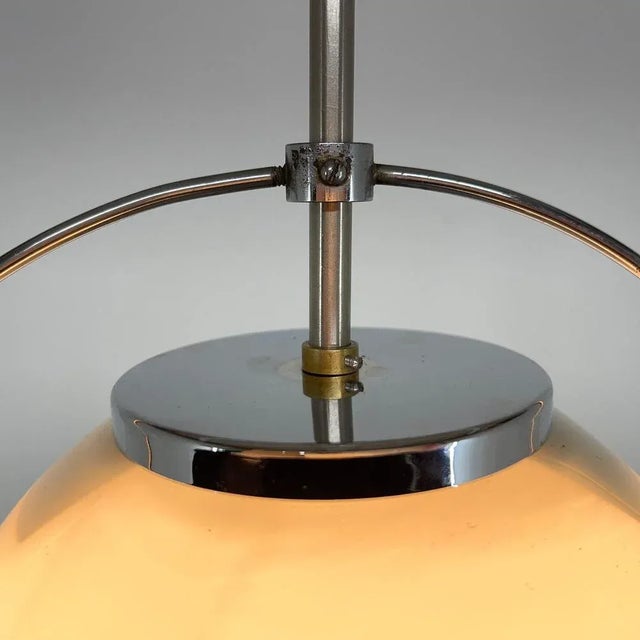 Mid-Century Milk Glass & Chrome Pendant Light, 1960s For Sale - Image 8 of 10