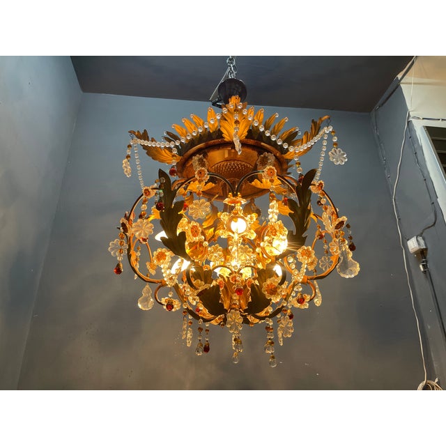 1960s Italian Tole and Murano Glass Chandelier, 1960s For Sale - Image 5 of 15