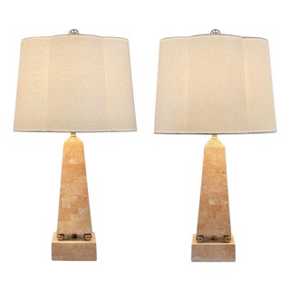 1980s Tessellated Marble and Brass Obelisk Table Lamps by Maitland Smith - A Pair For Sale