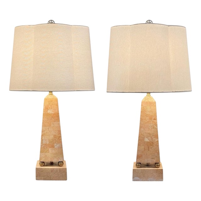 1980s Tessellated Marble and Brass Obelisk Table Lamps by Maitland Smith - A Pair For Sale