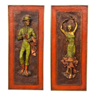 Mid-Century Brutalist Spanish Flamenco Dancer Fiberglass Wall Panels - A Pair For Sale