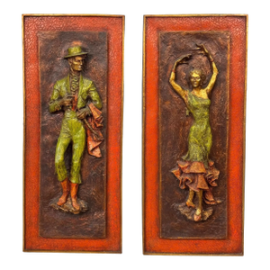 Mid-Century Brutalist Spanish Flamenco Dancer Fiberglass Wall Panels - A Pair