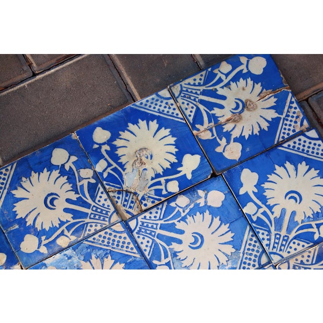 Rare Set of Forty Antique 19th Century Tiles Blue & White Floral Motif For Sale - Image 16 of 18