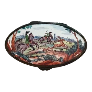 18th Century Antique Battersea Box Depicting a Hunting Scene