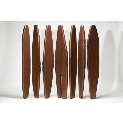 Metal Handcrafted Panama II Brass and Walnut Wood Screen by Reda Amalou Design For Sale - Image 7 of 10