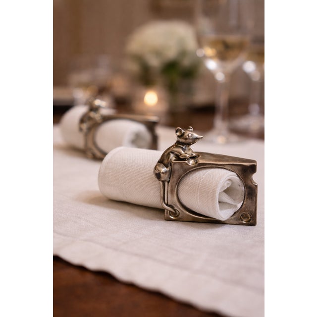 Set of Four Vintage Italian Napkin Rings With Mouse Motif For Sale - Image 4 of 6