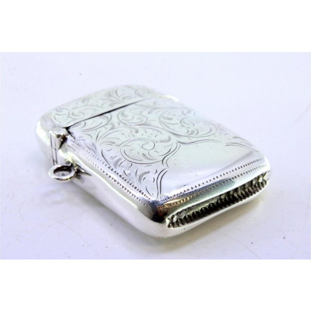 Metal Silver Matchbox with Engraved Florals and Monogram Card For Sale - Image 7 of 8
