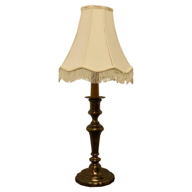 Large French Brass Candleholder Table Lamp, 1920s For Sale