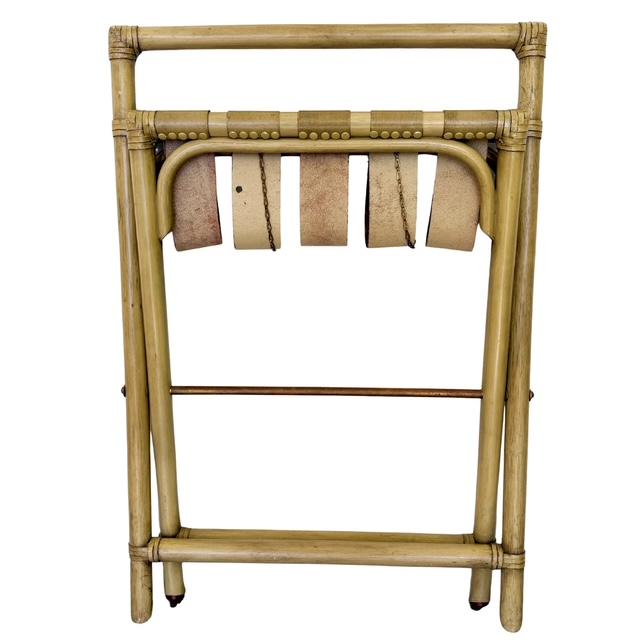 Vintage Mid-Century Faux Bamboo & Faux Leather Folding Luggage Rack For Sale - Image 13 of 13