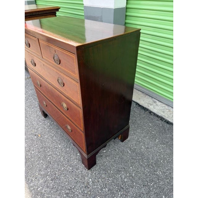 English Antique Mahogany Five Chest of Drawer Satinwood Inlay on Bracket Feet. For Sale In West Palm - Image 6 of 9