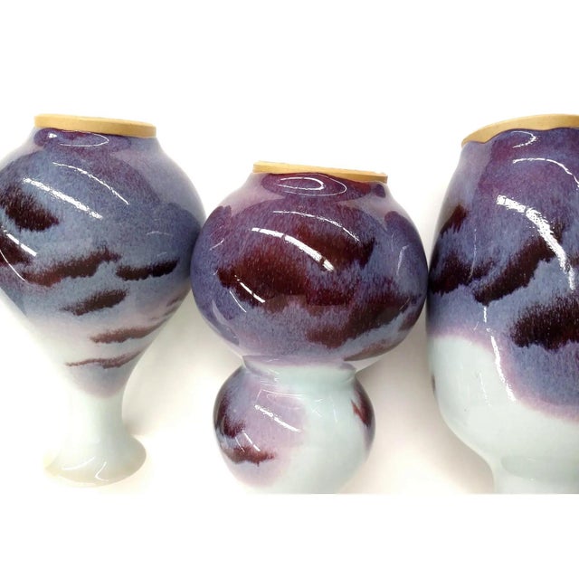 Chinese Jun Style Fine Porcelain Vases - Set of 3 For Sale - Image 9 of 11