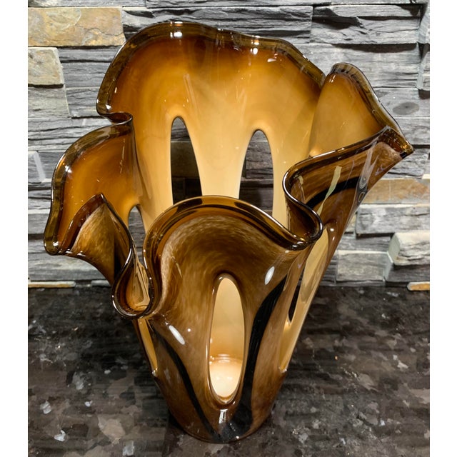 Krosno Jozefina Pulled Loop Brown Art Glass Vase Chairish