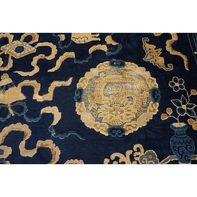 Navy Blue Antique Traditional Elements Chinese Peking Floral Medallion Blue 1880s Rug For Sale - Image 8 of 10