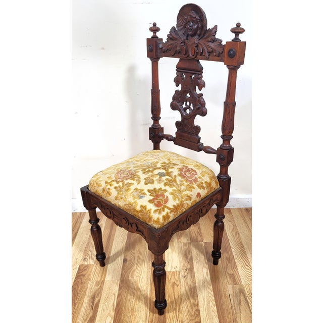 Pair Antique Italian Renaissance Carved Walnut Angels & Griffon Side Chairs For Sale In New York - Image 6 of 18