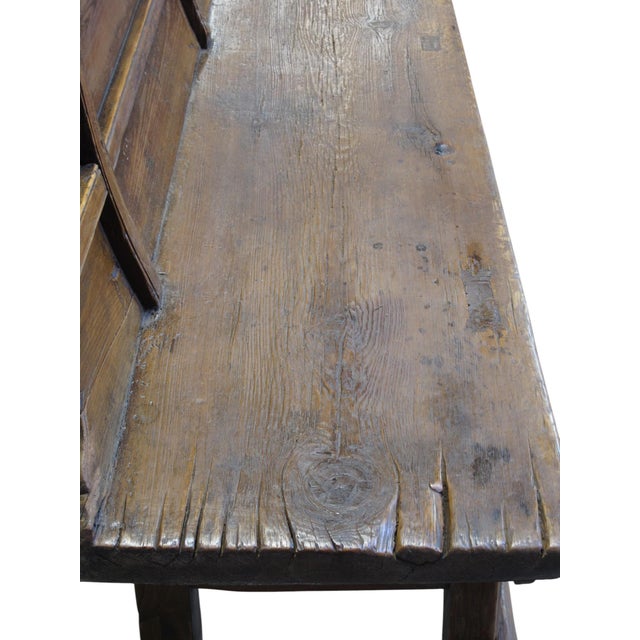Brown Antique 111" Elm Wood Bench With Tiered Backrest For Sale - Image 8 of 13