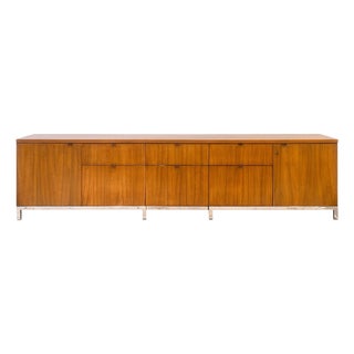 Monumental Vintage Florence Knoll Walnut Wood & Chrome Executive Office Credenza For Sale