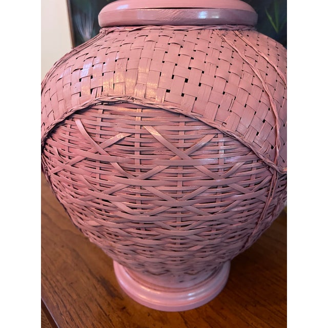 Vintage Pink Wicker Table Lamp For Sale - Image 9 of 11