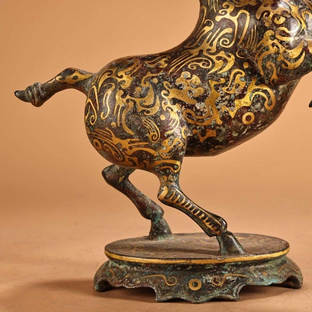 Pair of Vintage Bronze Galloping Horses – Gold Inlaid Figures on Stands For Sale In Los Angeles - Image 6 of 10