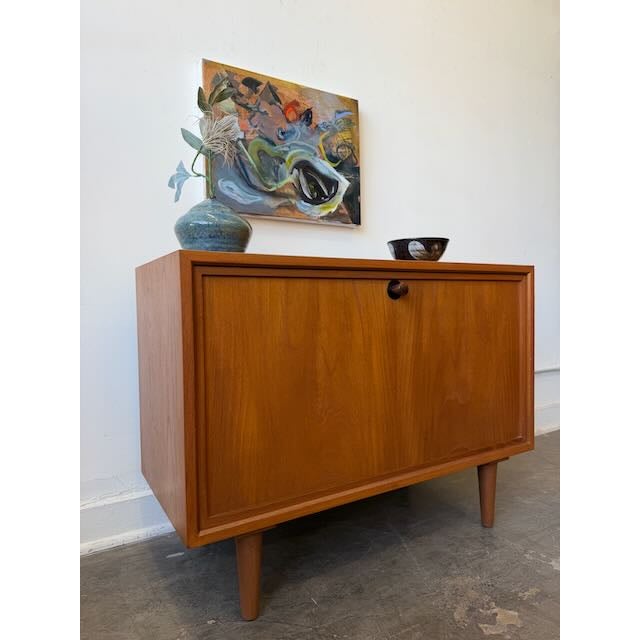 Brown Vintage Danish Teak Drop Door Cabinet For Sale - Image 8 of 9