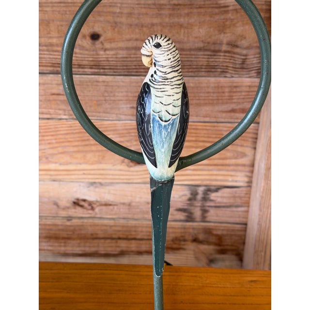 Vintage Coastal Regency Verdigris Parakeet Table Lamps With Scalloped Metal Shades-Pair For Sale - Image 9 of 11
