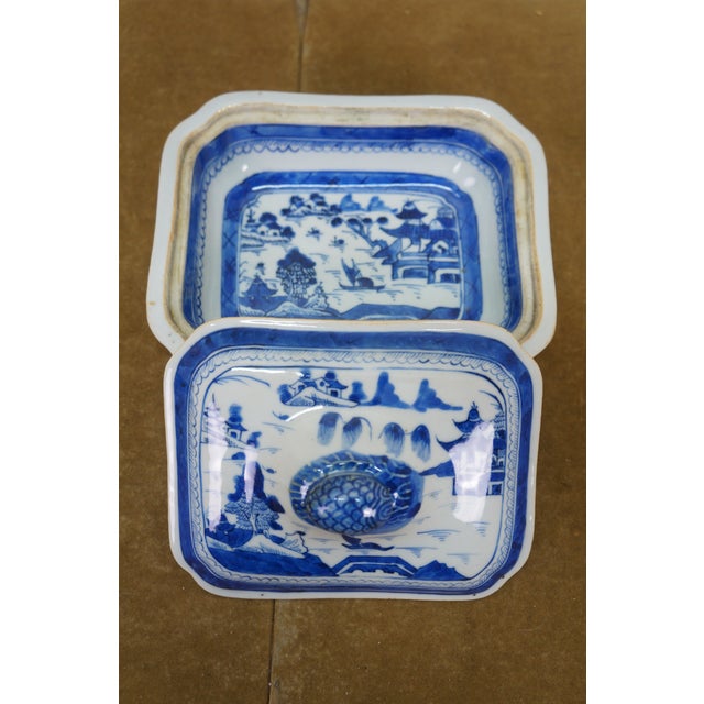 Antique Chinese Export Canton Blue White Serving Platter & Vegetable Tureens For Sale - Image 18 of 18