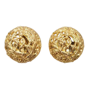 Vintage 1970s Signed Napier Round Domed Goldtone Filigree Clip Earrings- 2 Pieces