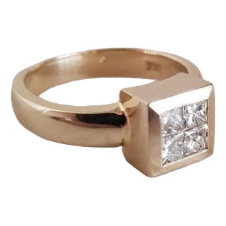 Vintage 14ct Yellow Gold Princess-Cut Diamond Four-Stone Ring, 1960s For Sale