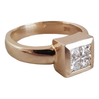 Vintage 14ct Yellow Gold Princess-Cut Diamond Four-Stone Ring, 1960s For Sale