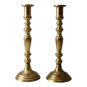 Antique Brass Candlestick Holders Pair
