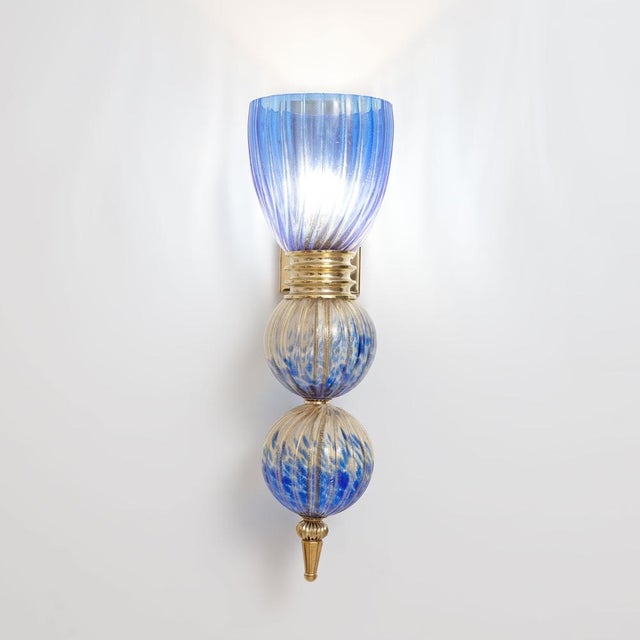 Murano Glass Blue Wall Sconces with Gold Dust Inclusions, 2000, Set of 2 For Sale - Image 4 of 9