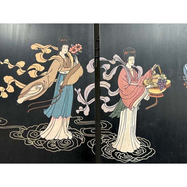 Chinese Coromandel Imperial Palace Courtyard Scene Six-Panel Screen For Sale - Image 9 of 12