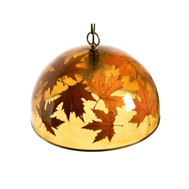 1970s Large Italian Resin Pendant Lamp with Embedded Maple Leaves, 1970s For Sale - Image 5 of 18