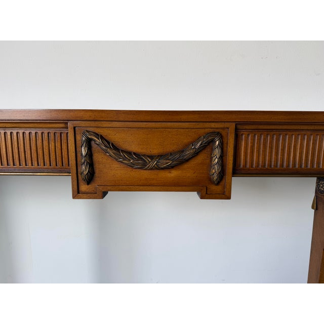 Long- Vintage Neoclassical Style Carved Mahogany Console Table For Sale - Image 4 of 12