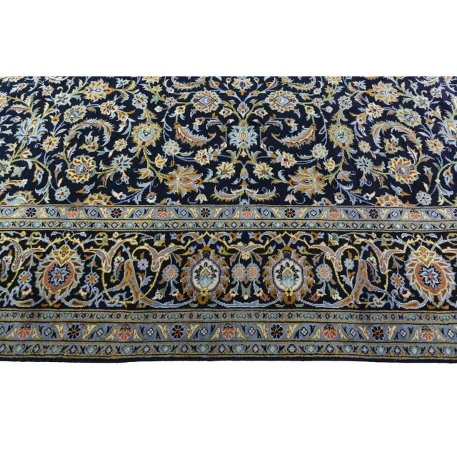 Hand-Knotted Kashan Rug with Dark Blue with Floral Patterns For Sale - Image 9 of 13
