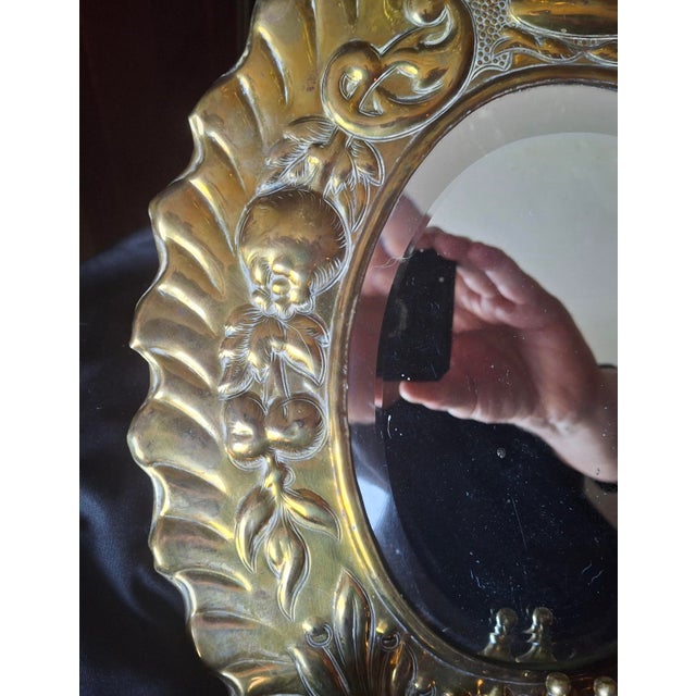 Traditional C1820 British Georgian Brass Repousse Mirrored Candle Wall Sconces a - Pair For Sale - Image 3 of 8