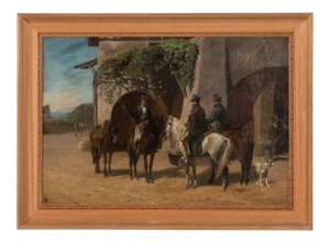 19th Century Antique Adolf Mackeprang Horsemen Oil Painting