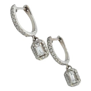 Natural Sapphire Diamond Dangle Earrings 14k WG 1.16 TCW Certified For Sale