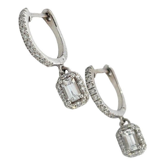 Natural Sapphire Diamond Dangle Earrings 14k WG 1.16 TCW Certified For Sale