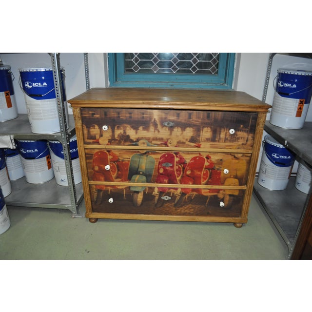 Rustic Pine Chest of Drawers with Vespa Photo For Sale - Image 3 of 6